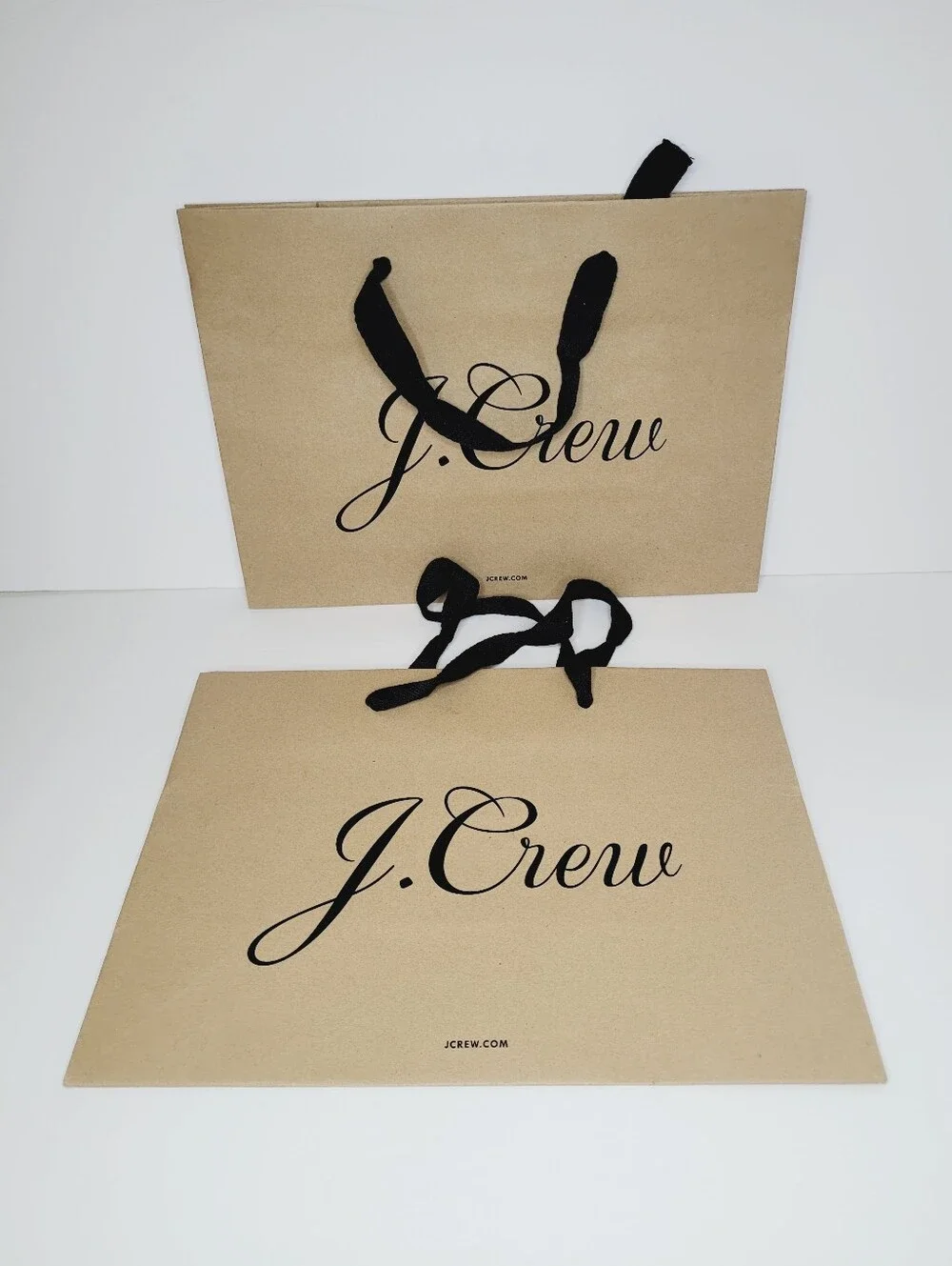 2 J.Crew Gift Bag Brown Black Fabric Handles Medium Gift Giving All Ocassion